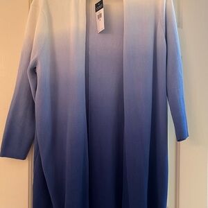 Lauren Ralph Lauren Gradient Blue Ribbed Open Cardigan Jacket NWT 2X